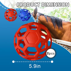 Foycow hay ball in paddock offers entertaining exercise for horses.
