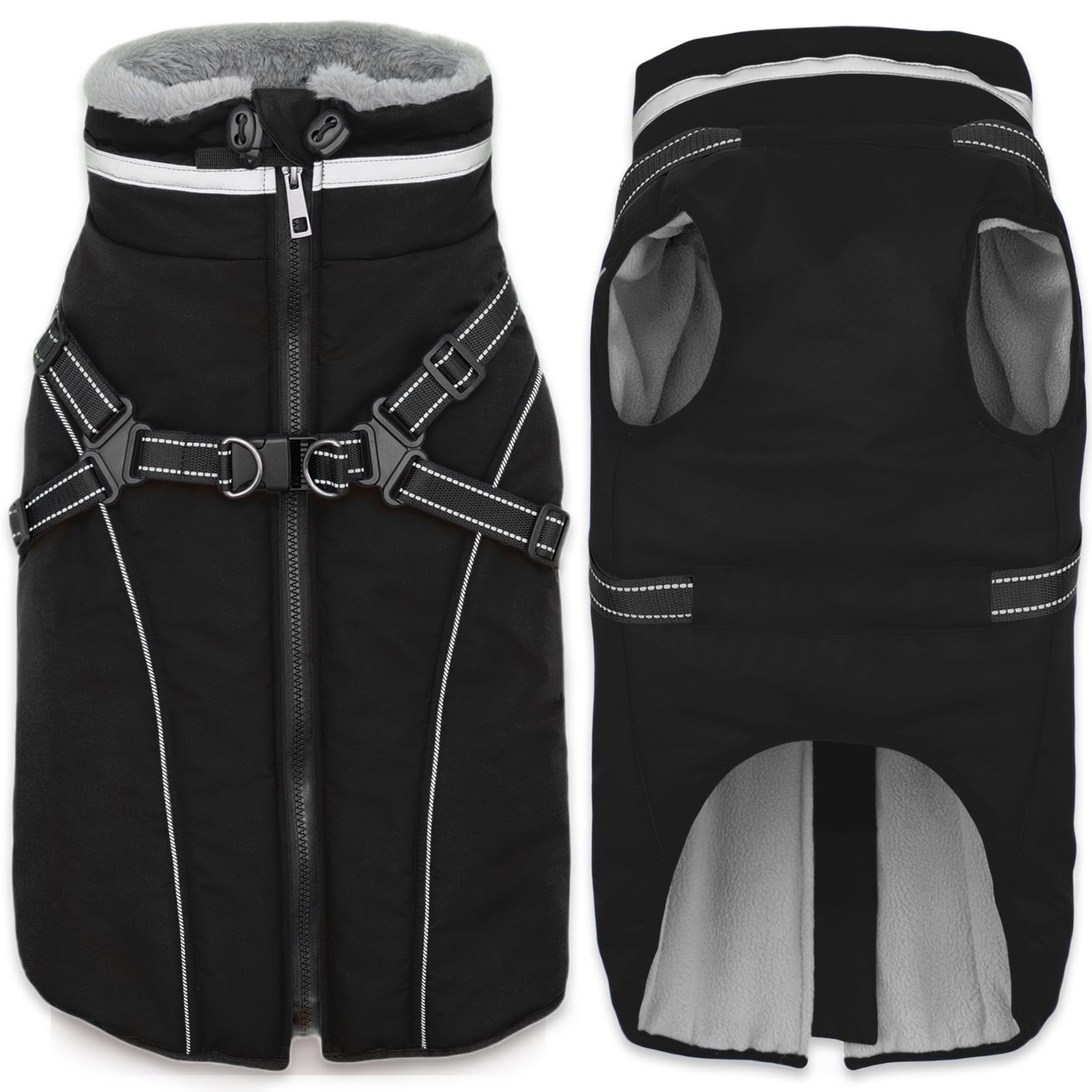 Fragralley dog coat with harness built-in in waterproof fabric for rainy walks