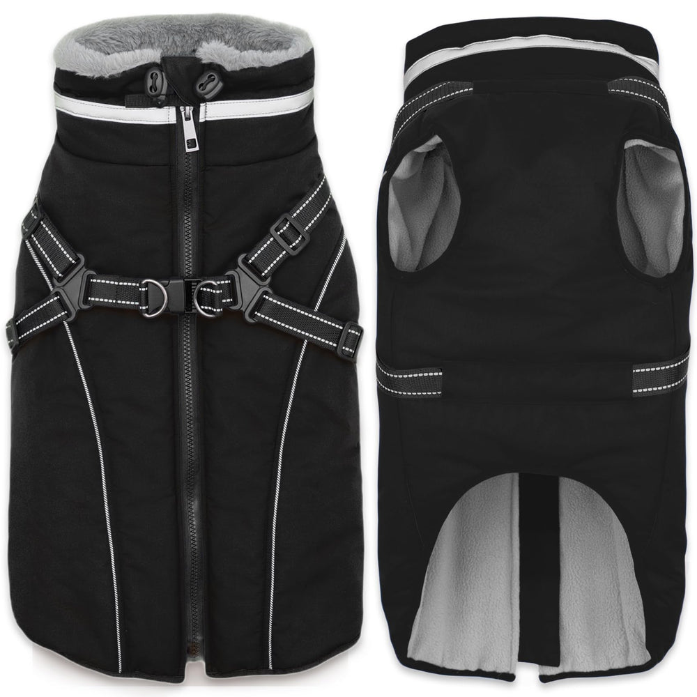 Fragralley dog coat with harness built-in in waterproof fabric for rainy walks