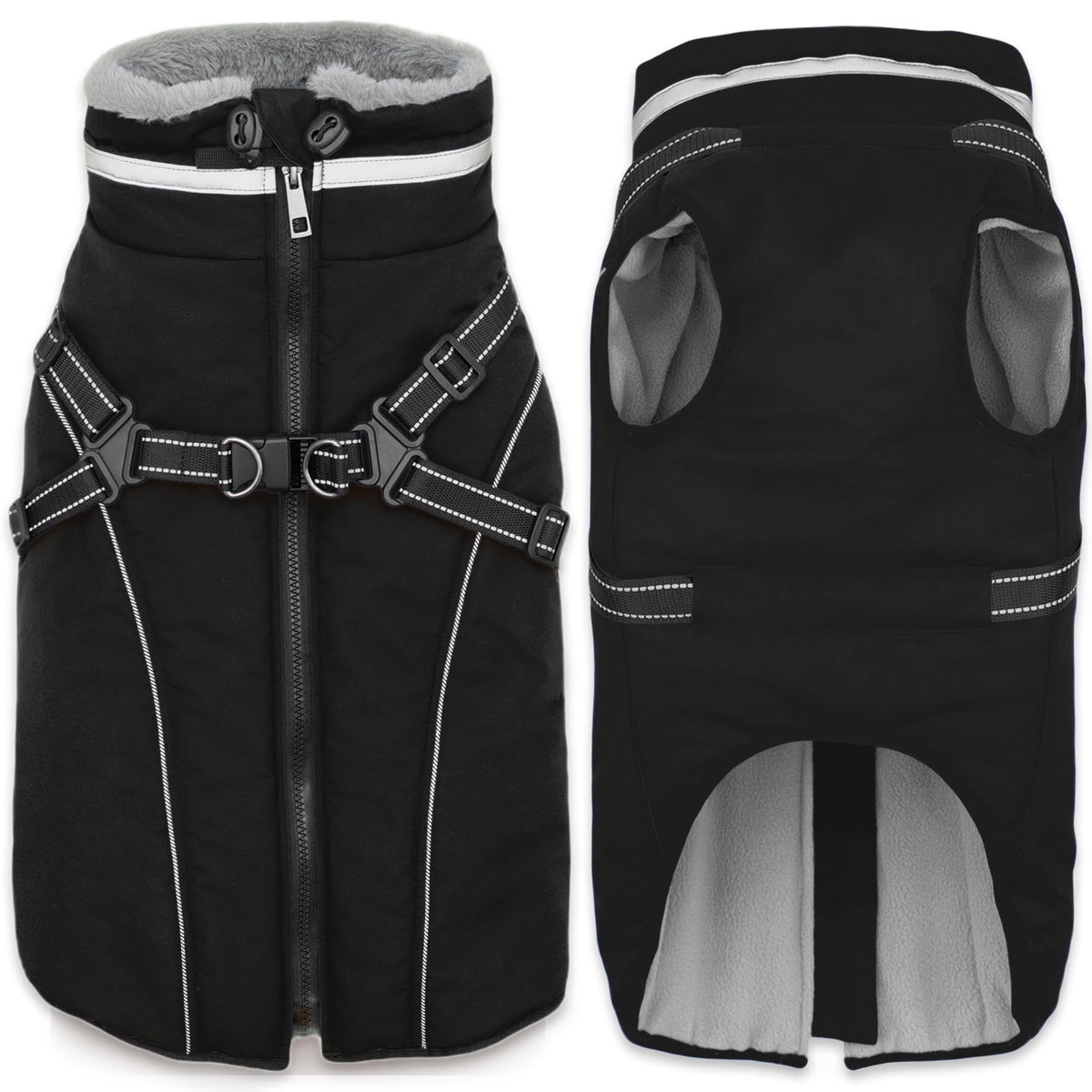Fragralley dog coat with harness built-in in waterproof fabric for rainy walks