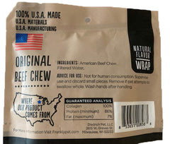 Frankly Beef Flavor Wrap Chews close-up highlights durable chew for stress-relief and training bites.