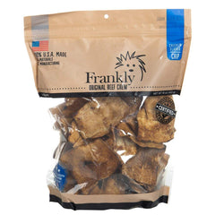 Frankly Pet Nws chicken-flavored beef chips bag with resealable zipper for easy, mess-free dog chews.
