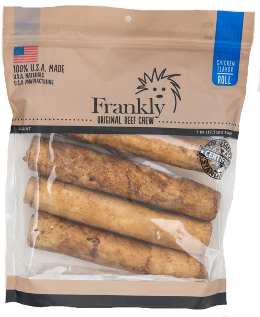 Front view of Frankly Retriever Rolls, long-lasting beef chews for dogs