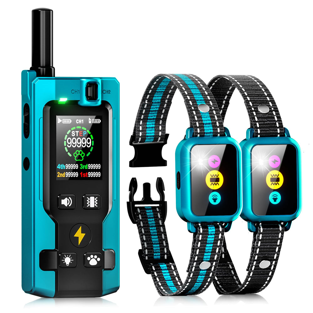 Frayo dog collar remote with two channels enables simultaneous training for two dogs.