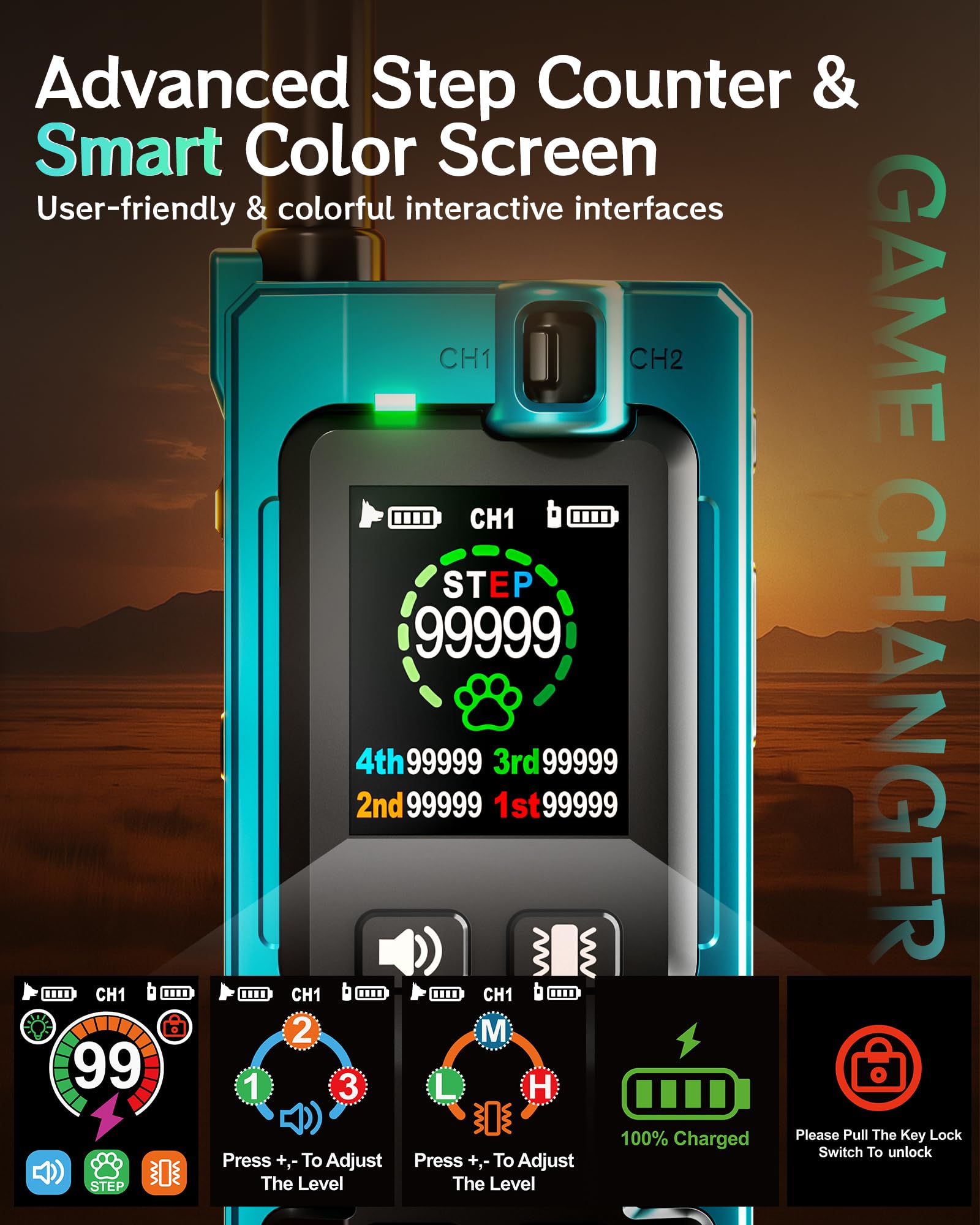 Frayo dog collar smart color screen shows clear setting status for distraction-free training.