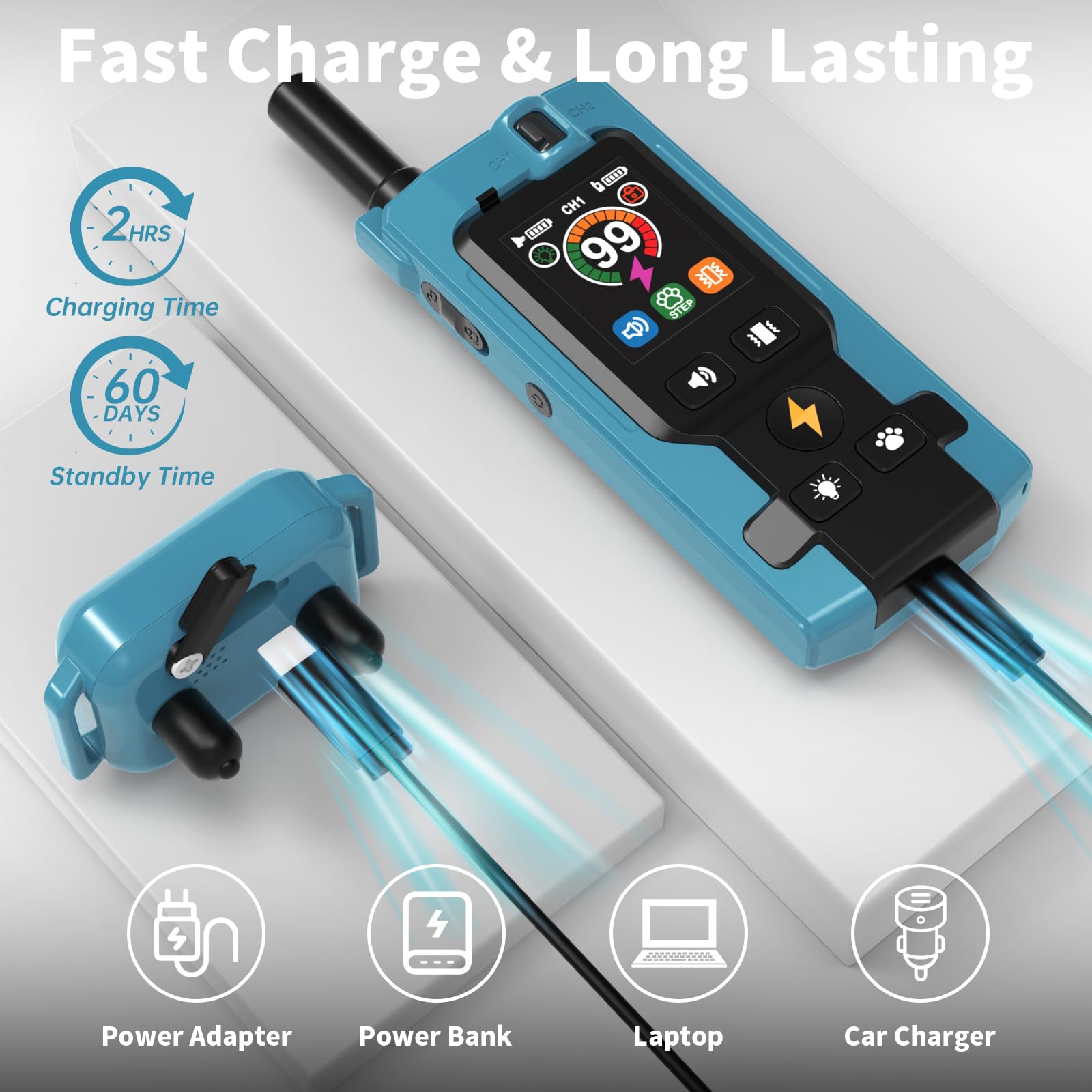 Frayo dog collar usb-c two-in-one charging saves downtime.
