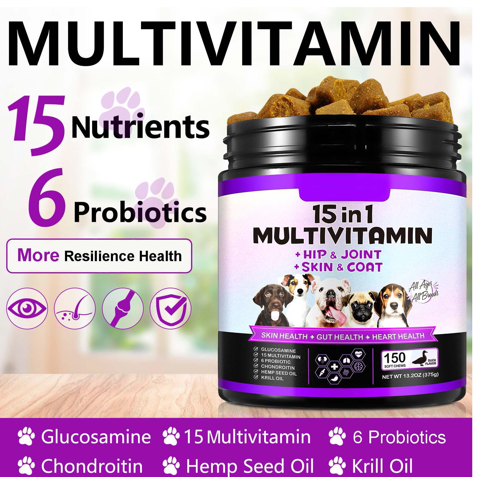 FRDUGA probiotics gut health blend label shows six-strain formula supporting normal digestion.
