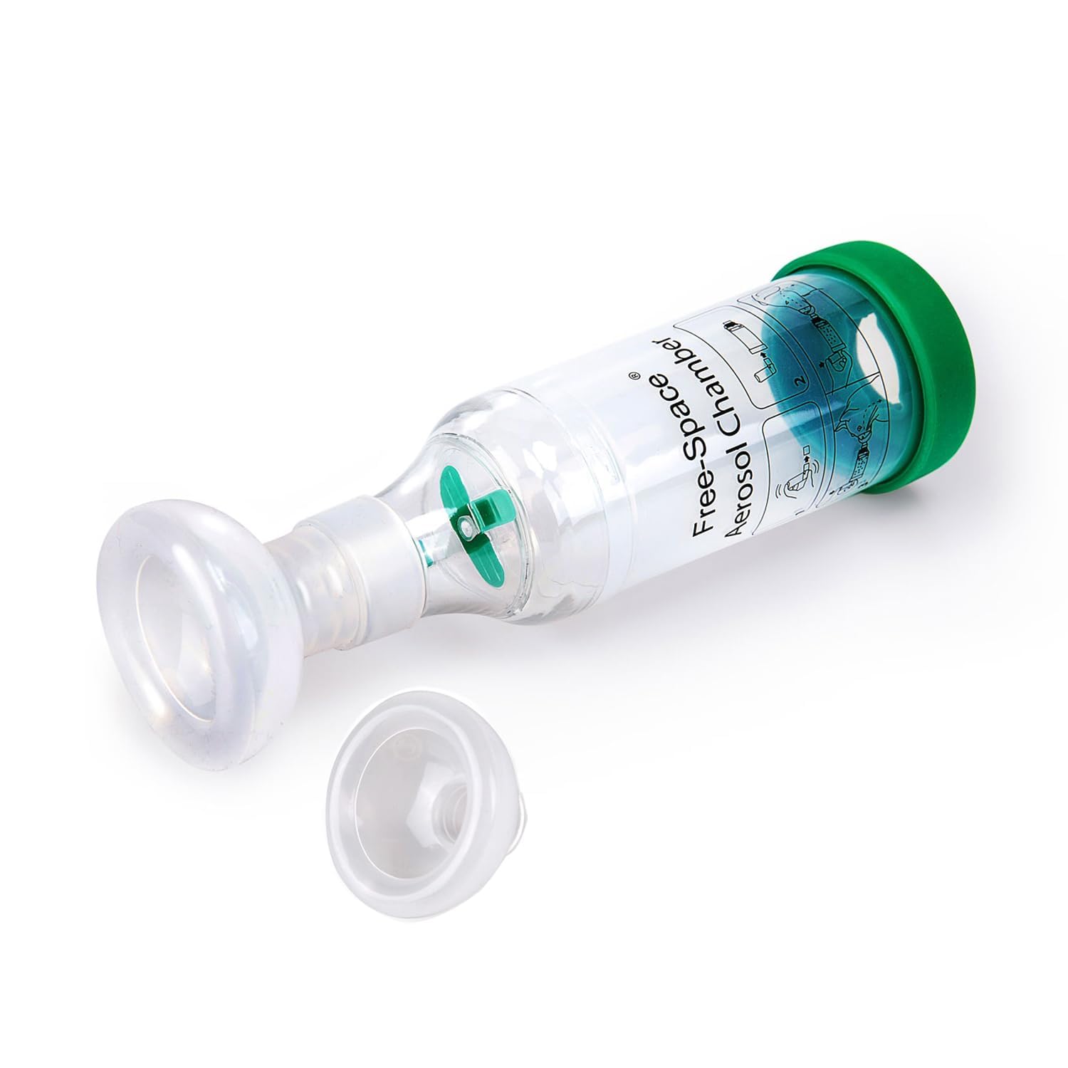 Free-space cat inhaler spacer with round silicone mask offers a secure, comfortable fit.