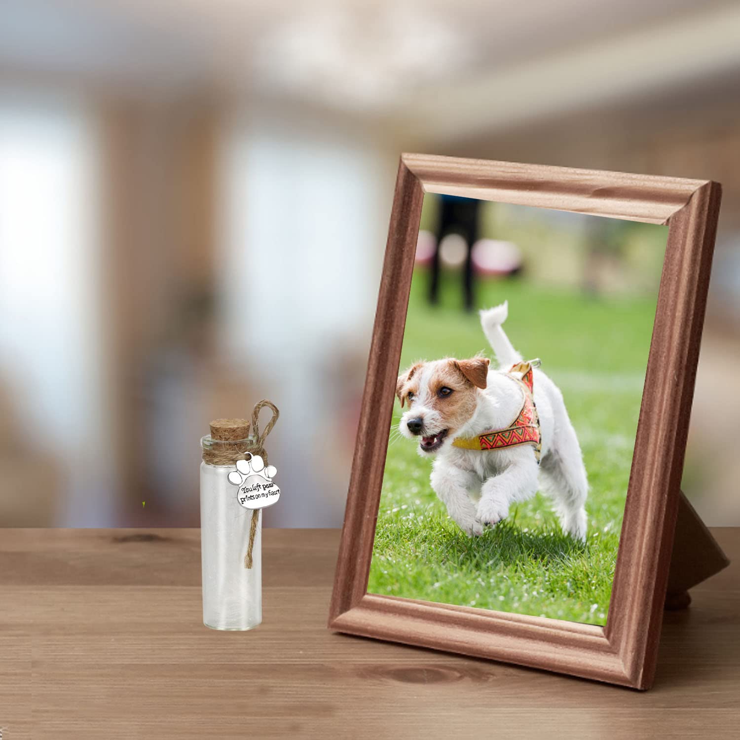 Free-Space memorial vial with twine-ready decor for meaningful desk or shelf display.