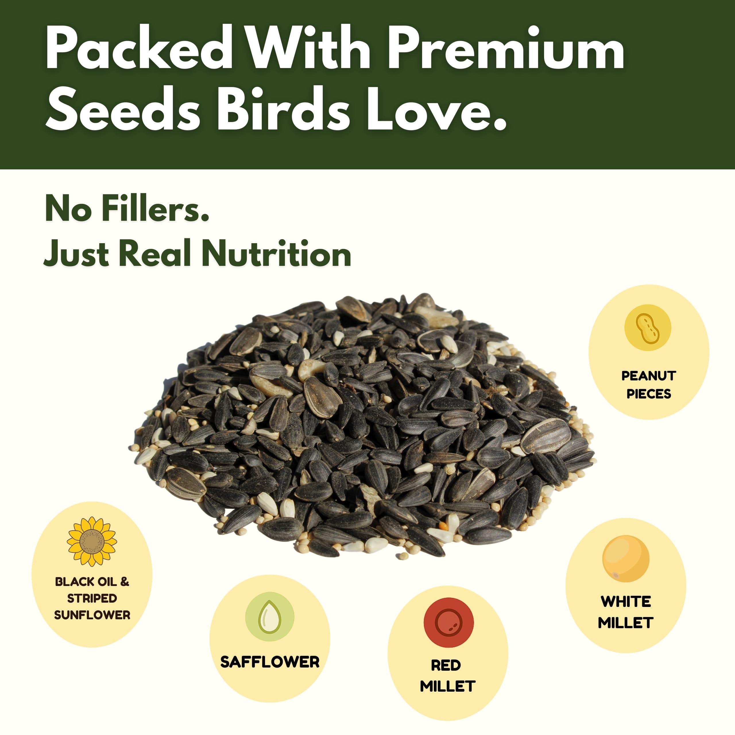 FREEBIRD Wild Bird Seed with sunflower and safflower — high-energy seeds for vibrant yard visits.