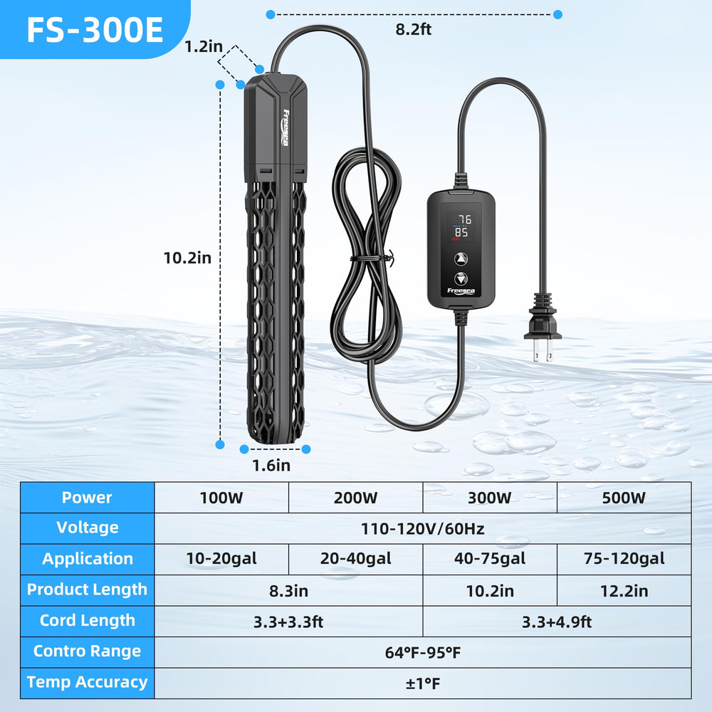 FREESEA 40-75 gallon tank-ready heater powers larger freshwater or saltwater setups.