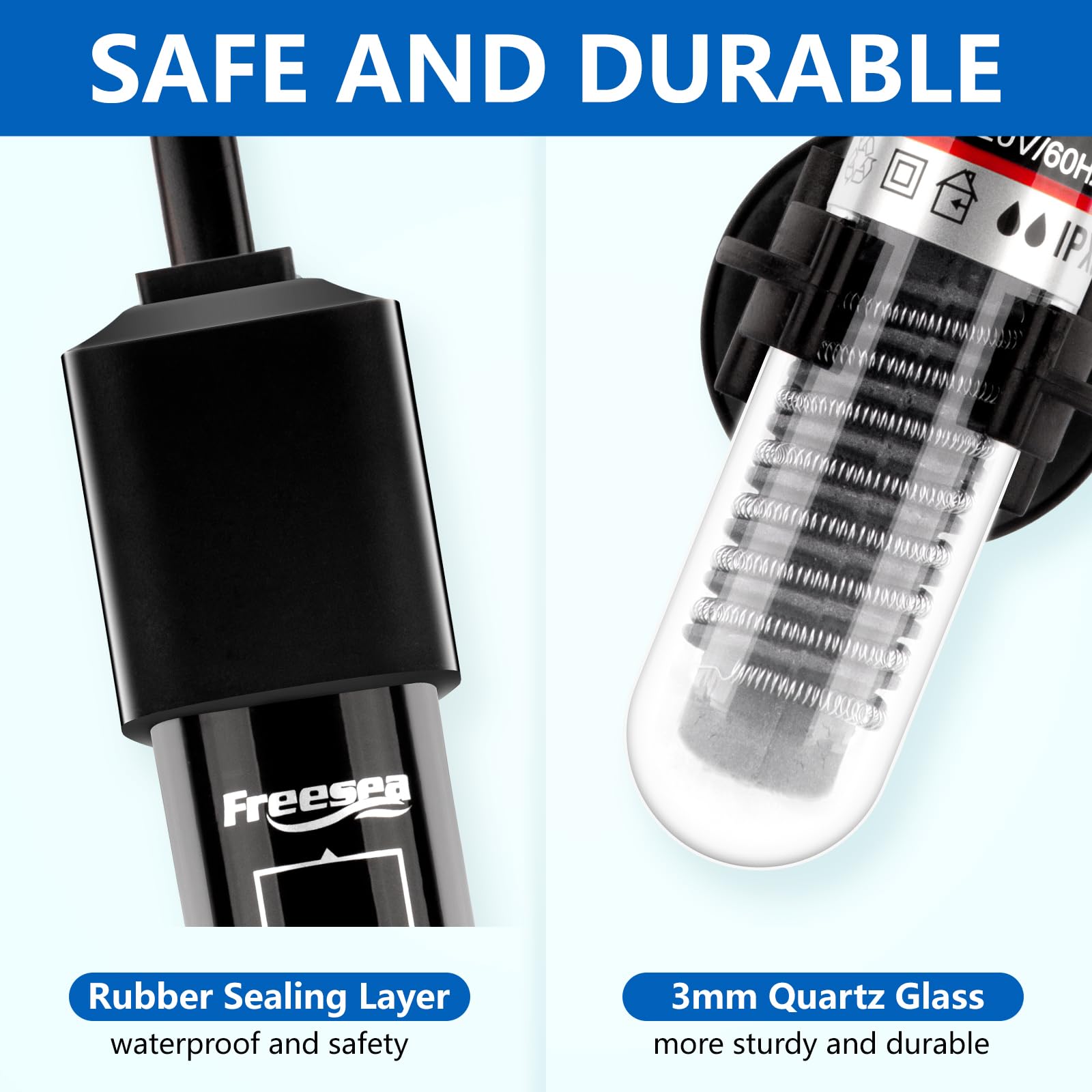 FREESEA aquarium heater LED indicator shows heating status for easy monitoring
