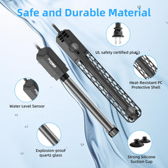 FREESEA quartz glass heater provides durable, safe submersion in freshwater or saltwater.