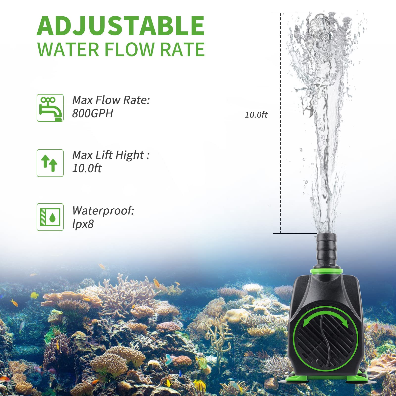 FREESEA adjustable flow knob demonstrates customizable water pressure for fountains.