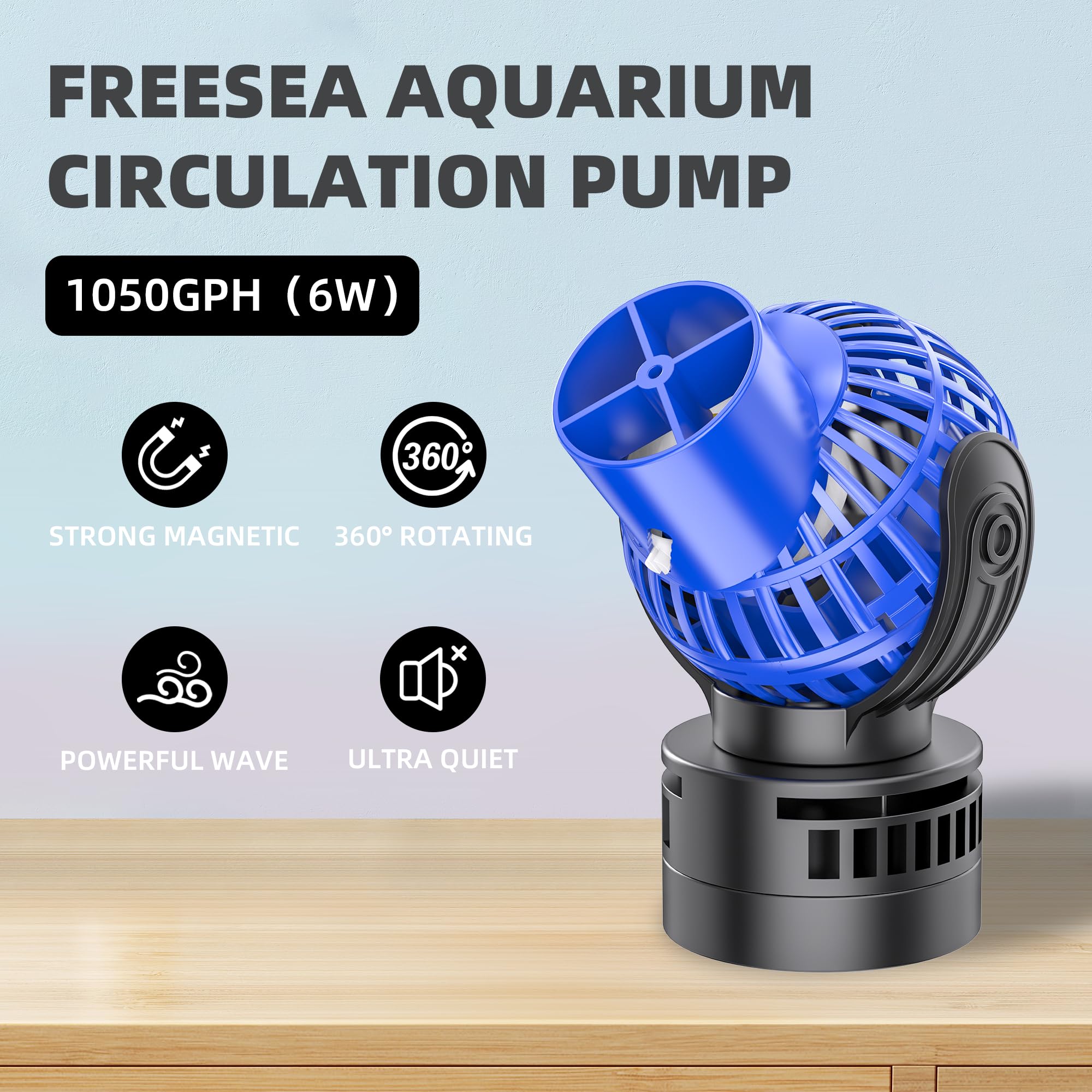 FreeSea pump head 360-degree adjustable directs flow for natural water motion.