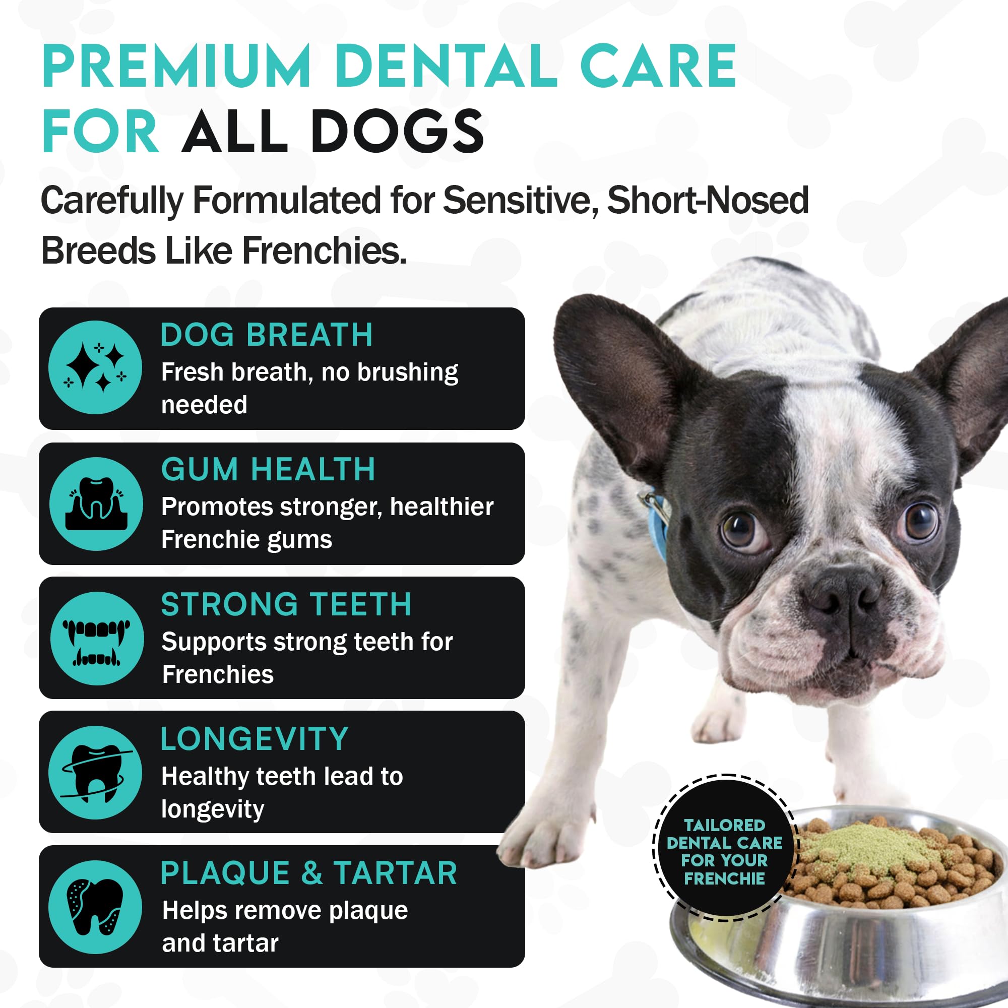 Frenchies vs Everybody breath-powder-scoop enables quick odor control at meals.