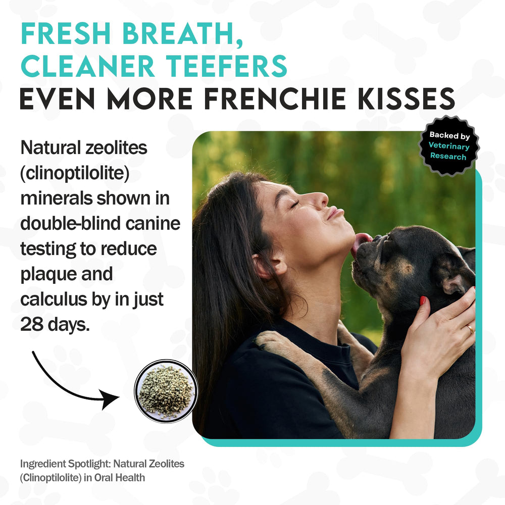 Frenchies vs Everybody ingredients-spinach-seaweed highlights natural breath-freshening benefits.