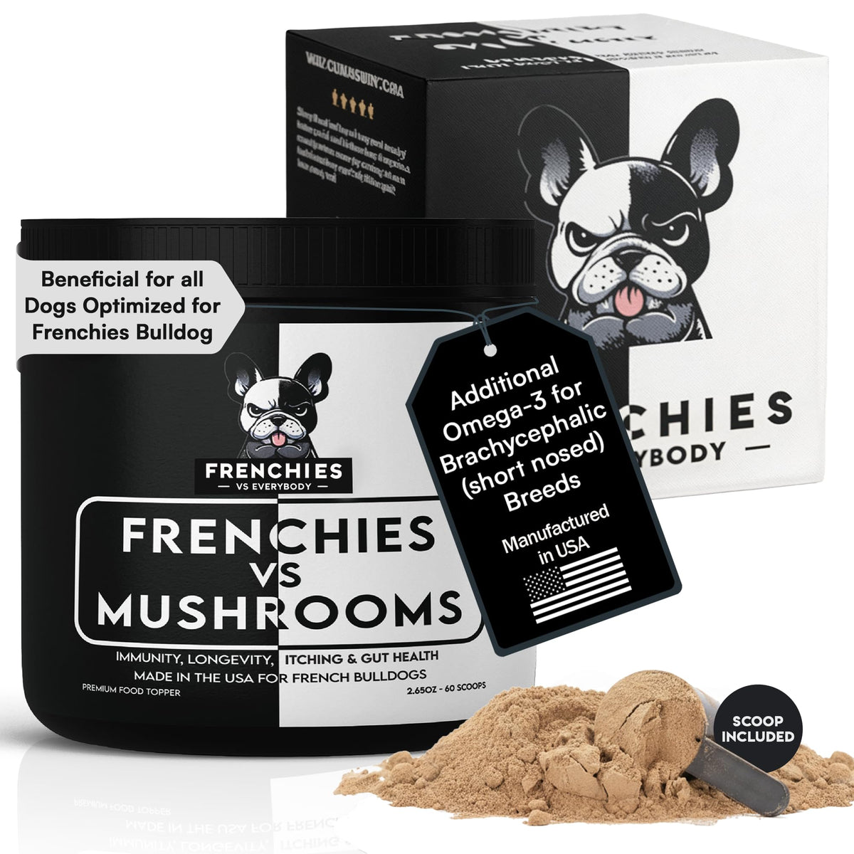 Frenchies vs Everybody turkey tail powder container for immune support