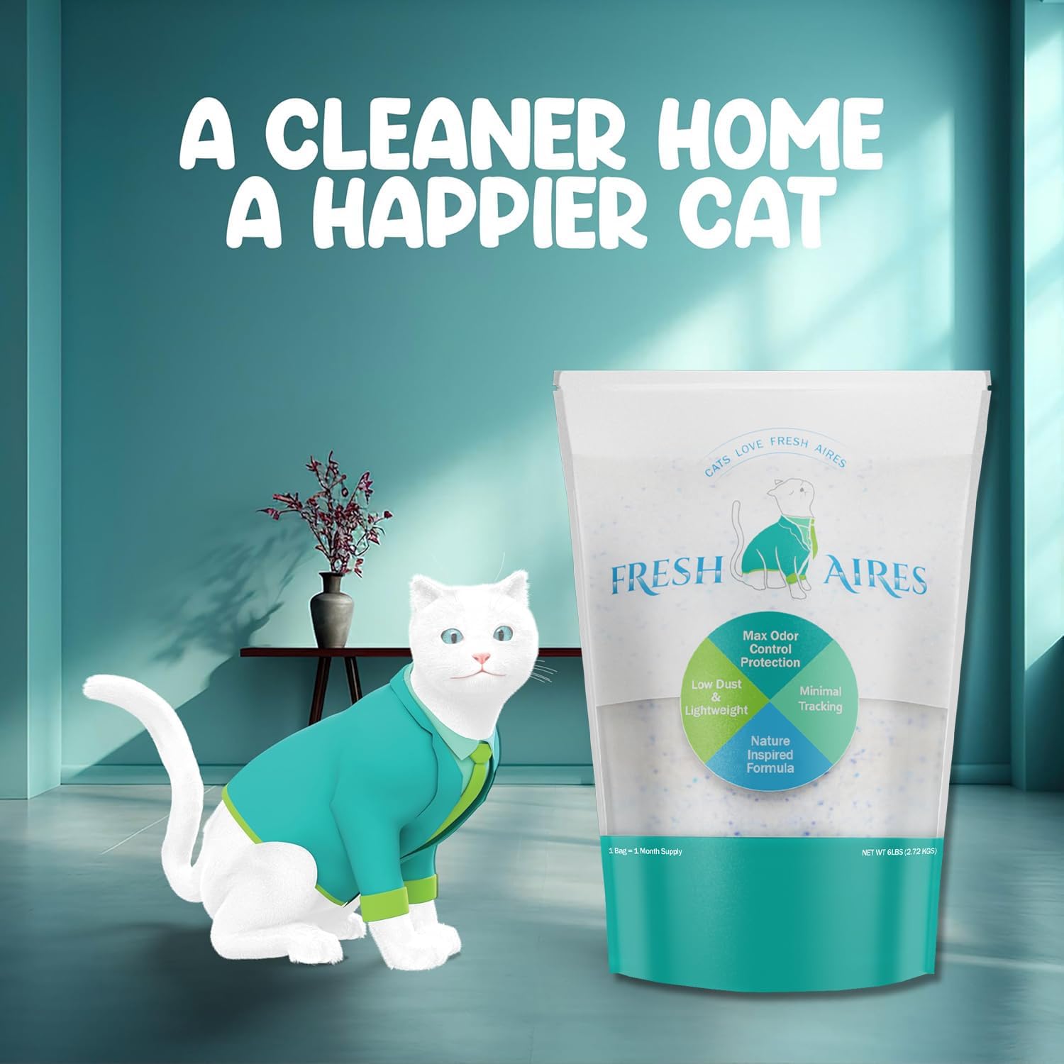 Fresh Aires low-dust formula minimizes airborne particles for cleaner air