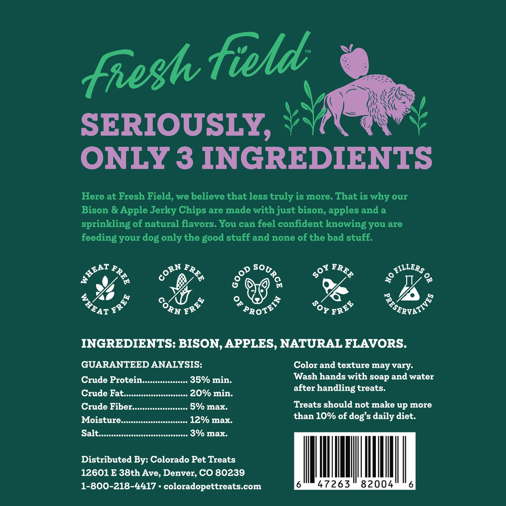 Fresh Field dog treat close-up highlights bison and apple pieces