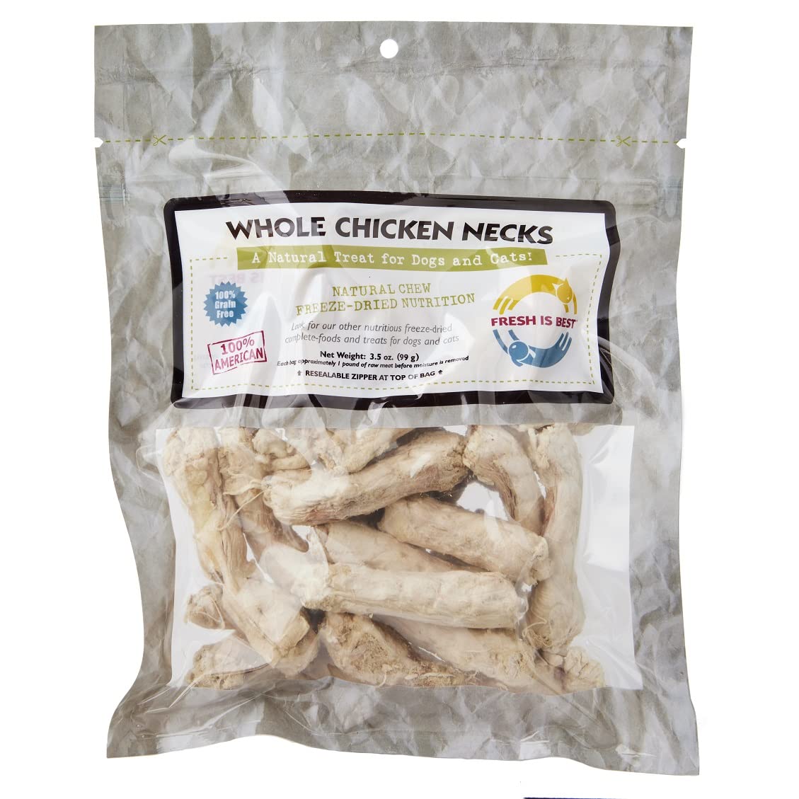 Fresh Is Best freeze-dried dog treats raw chicken necks bag for high-protein rewards