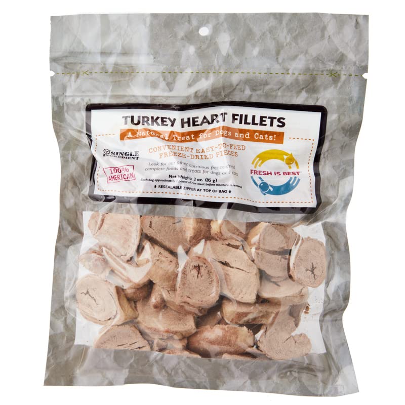 Fresh Is Best freeze-dried turkey heart treats in bag showing resealable packaging and protein-rich snack