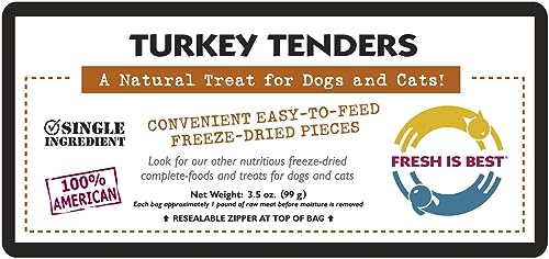 Close-up of Fresh Is Best freeze-dried turkey tenders showing protein bite texture