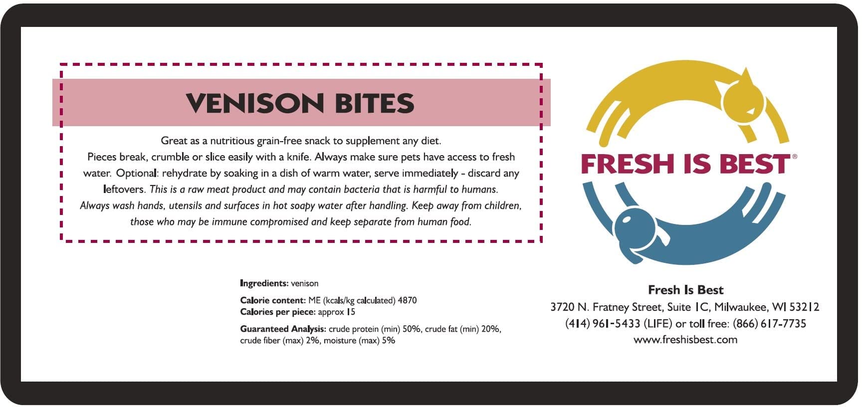 Fresh Is Best Venison Bites rehydrated snack offers a softer texture suitable for seniors.