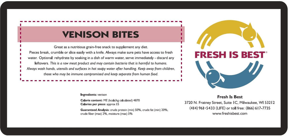 Fresh Is Best Venison Bites rehydrated snack offers a softer texture suitable for seniors.
