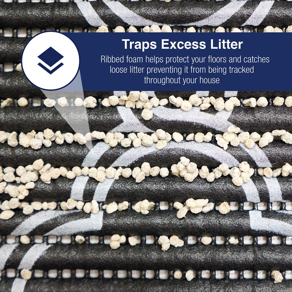 Fresh Kitty litter mat black white quatrefoil 40-by-25-inches showcasing stylish, easy-to-clean design