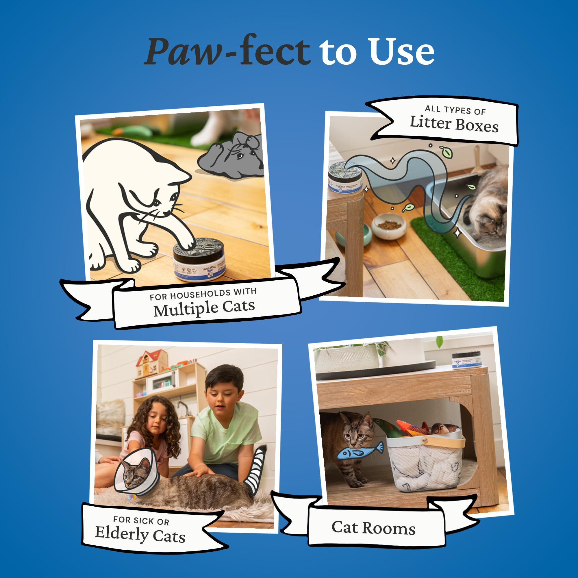 Fresh Wave gel placed near a litter box for continuous air freshening.