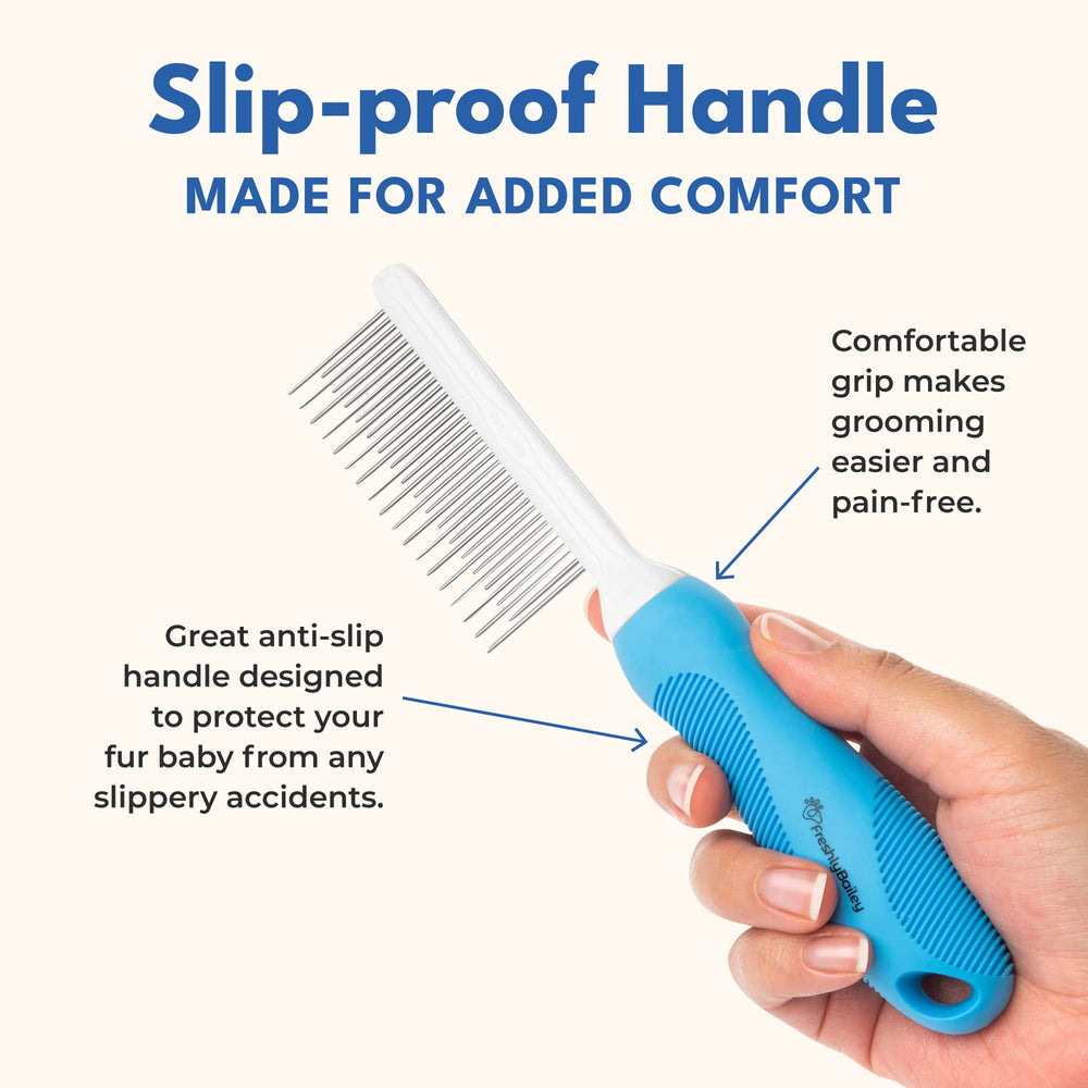 Freshly Bailey comfort grip slip-proof handle supports comfortable grooming sessions.