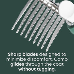 Freshly Bailey dematting tool's non-slip grip supports safe at-home grooming.