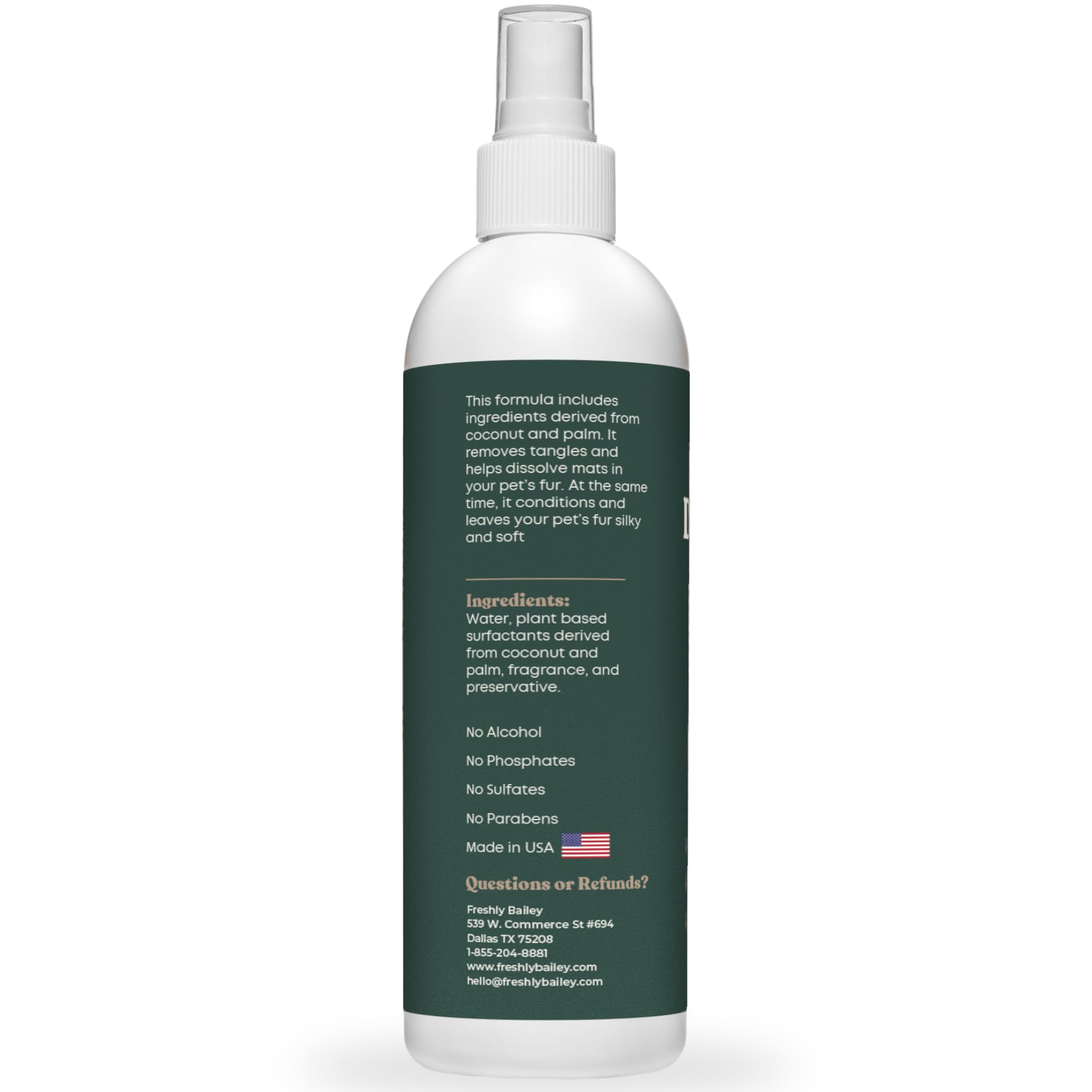 Dog enjoys a refreshing scent from Freshly Bailey detangler between baths.