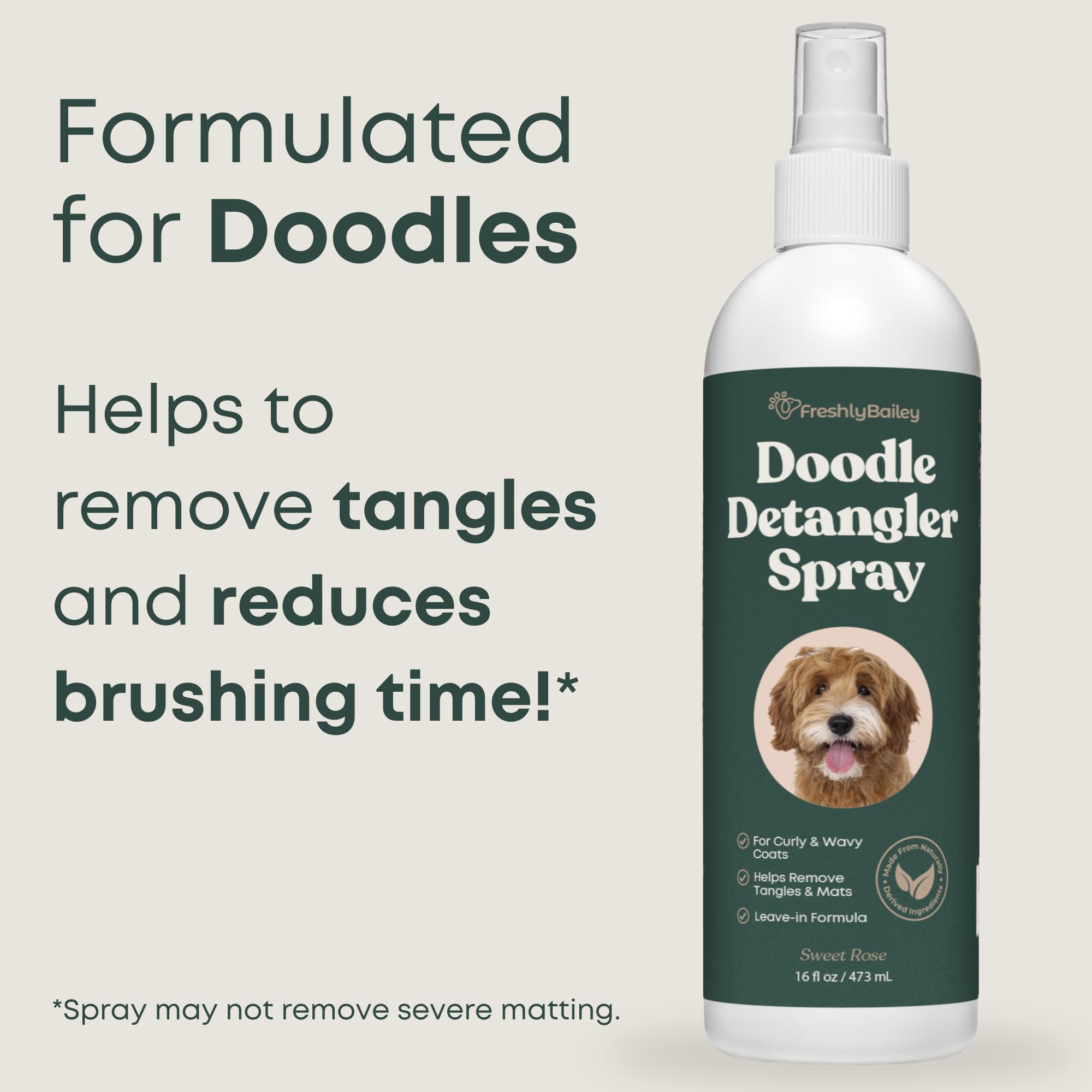 Freshly Bailey Doodle Detangler being used to brush knots out of a doodle coat.