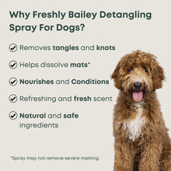 Freshly Bailey Doodle Detangler spray nozzle used for gentle brushing.