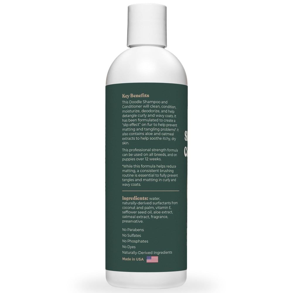 Freshly Bailey Doodle Shampoo bottle with lather demonstrates gentle cleansing for doodles.