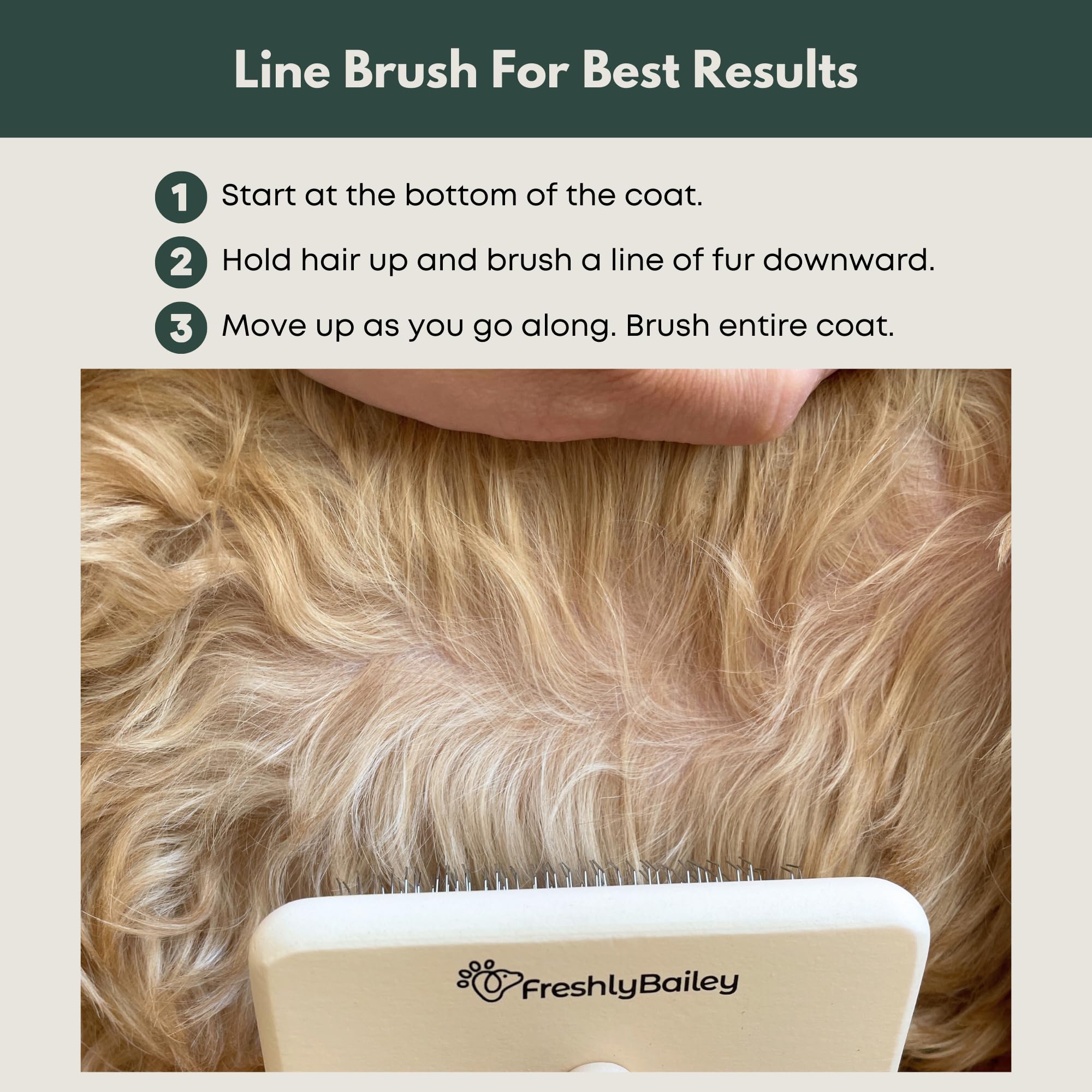 Freshly Bailey Doodle Slicker Brush for double-coated dogs provides deshedding and brushing benefits.