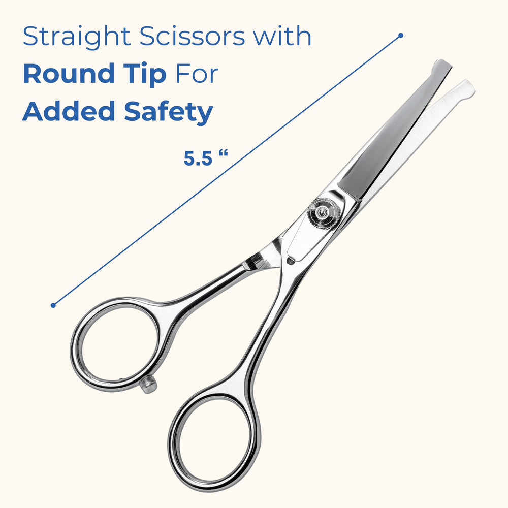 Freshly Bailey grooming scissors set curved tips for mat management and gentle control.