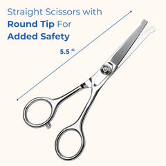 Freshly Bailey grooming scissors set curved tips for mat management and gentle control.