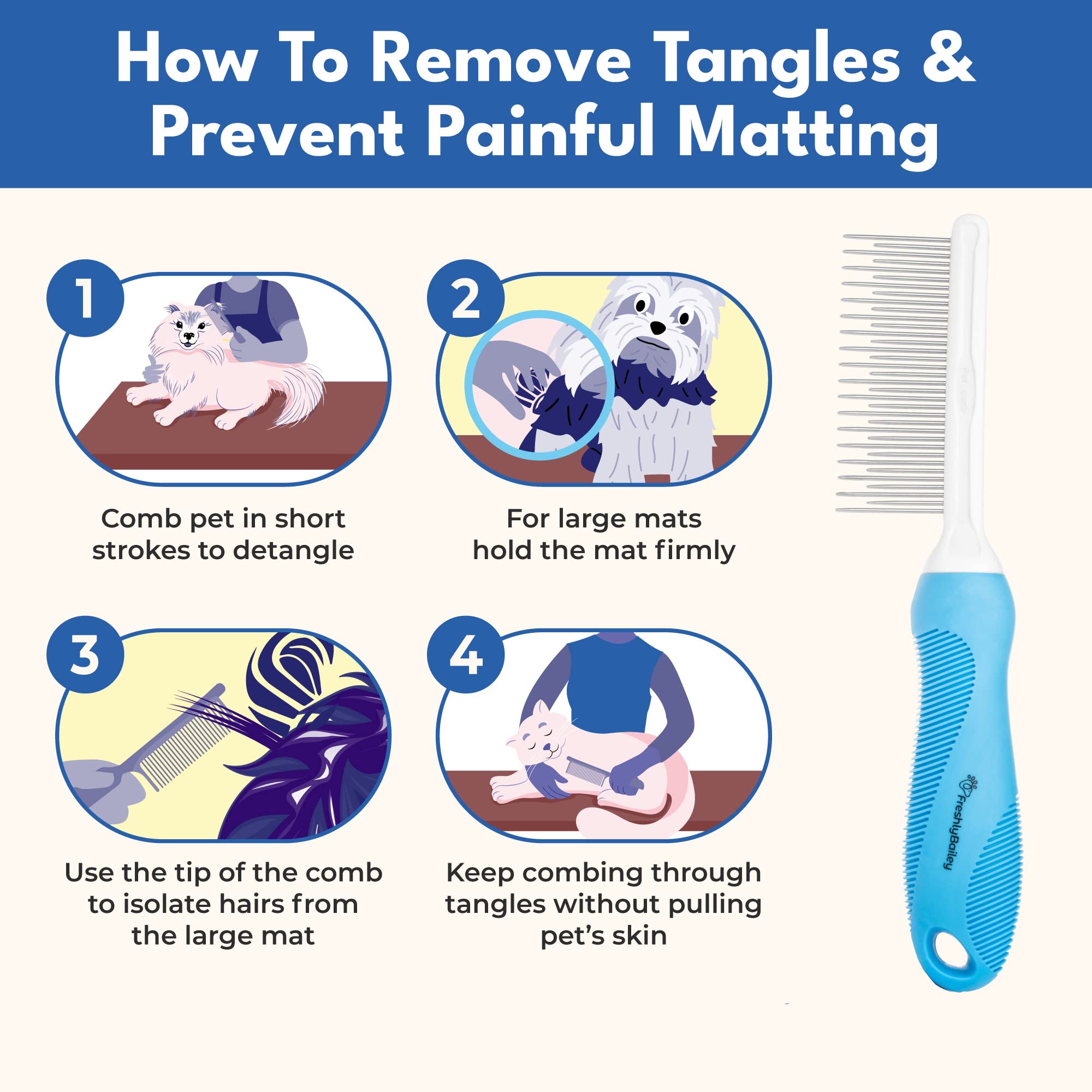 Freshly Bailey detangling saves time while keeping fur shiny and healthy.