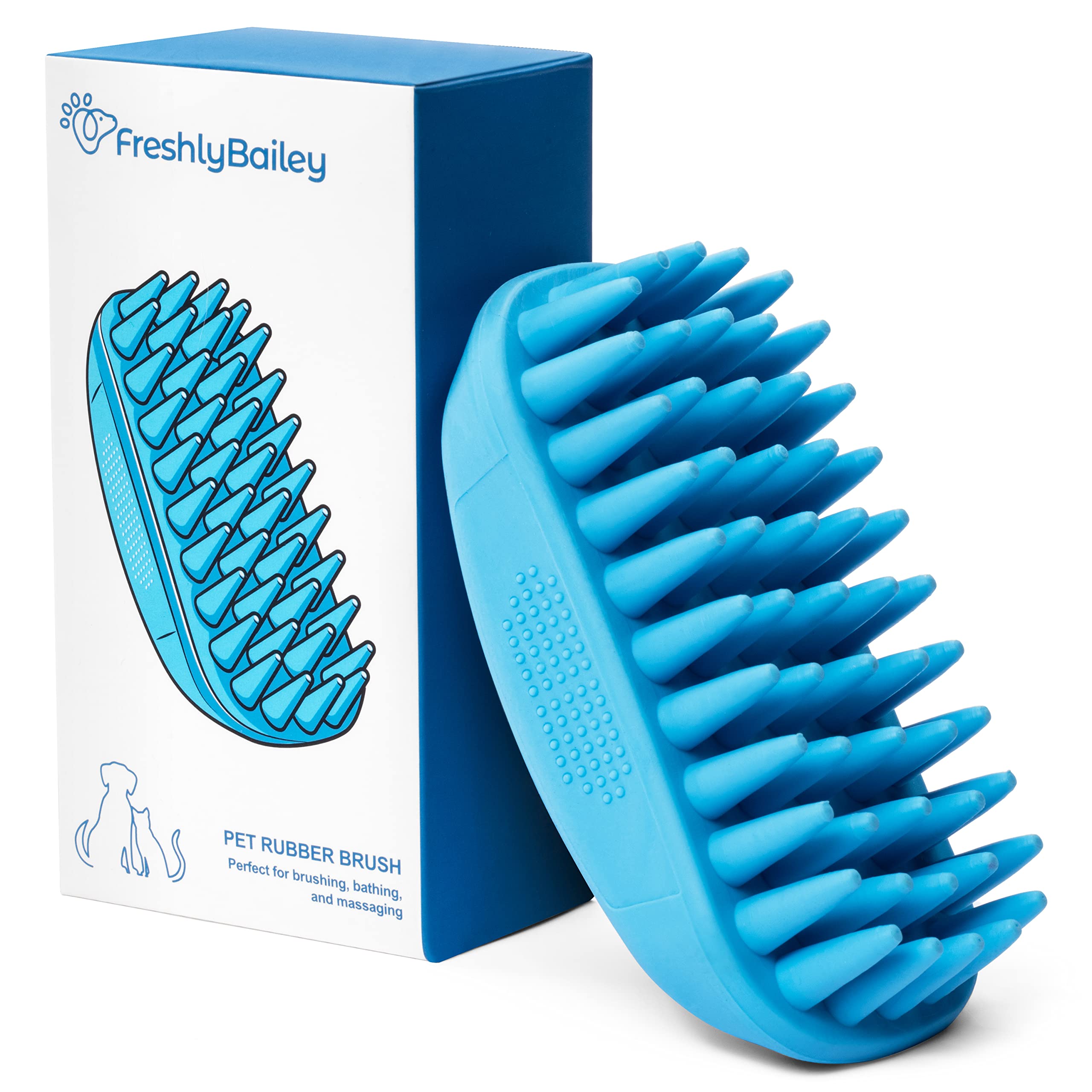 Ergonomic handle of Freshly Bailey rubber curry brush provides comfortable grooming.