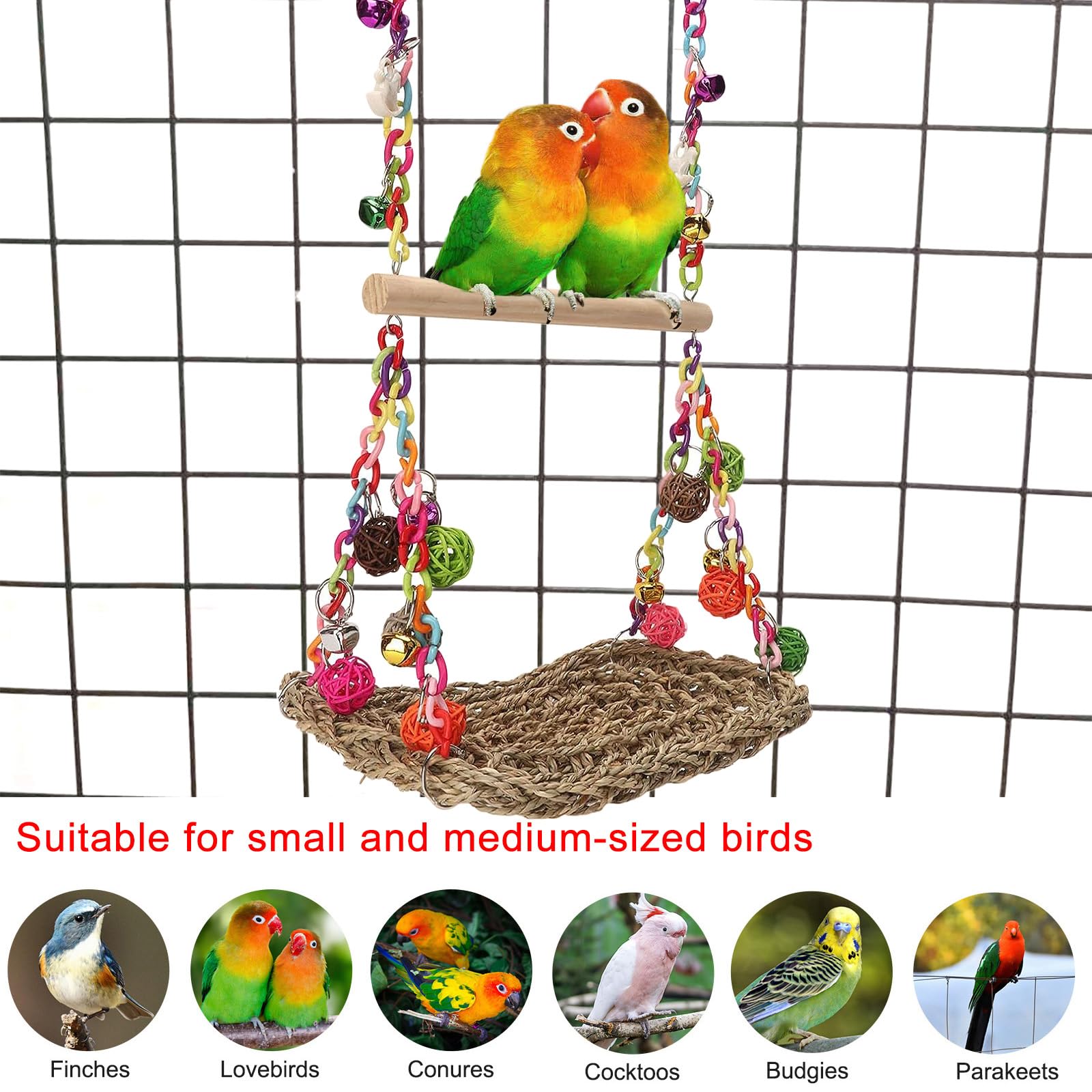 FrgKbTm bird swing bells rattan adds audible play while climbing.