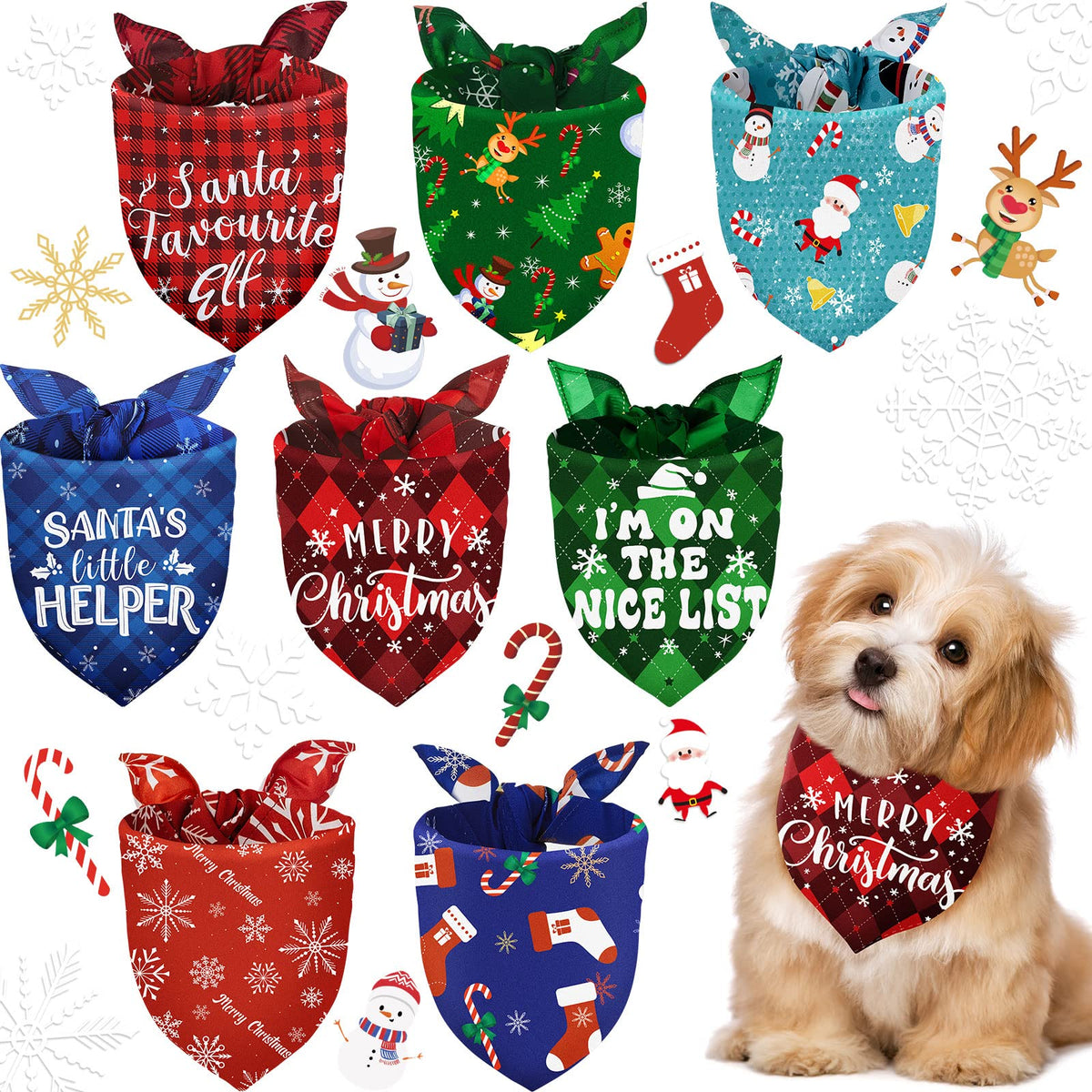 Frienda Christmas dog bandana with buffalo plaid for festive pet photos