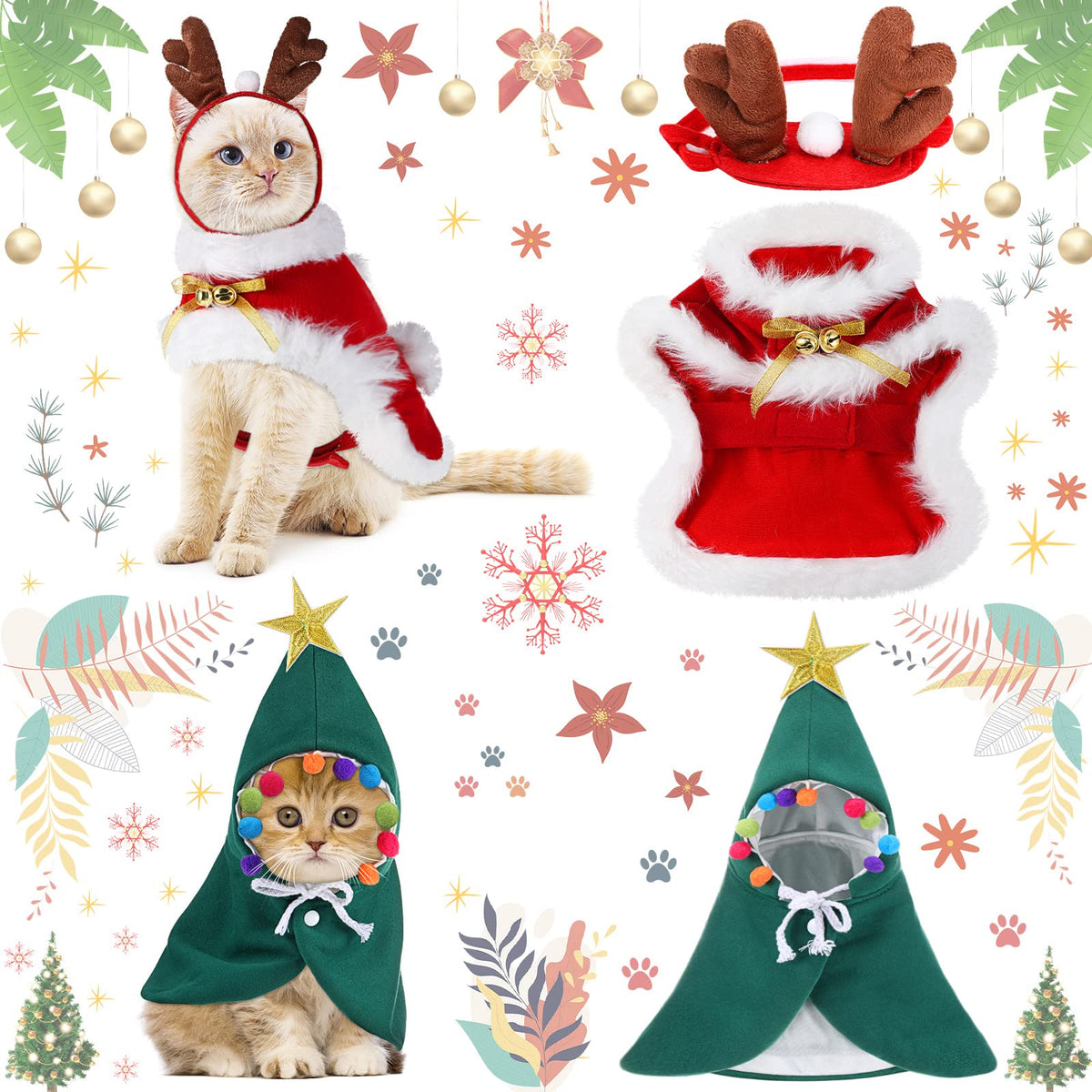 Frienda red Christmas cloak with bells for festive pet photos.