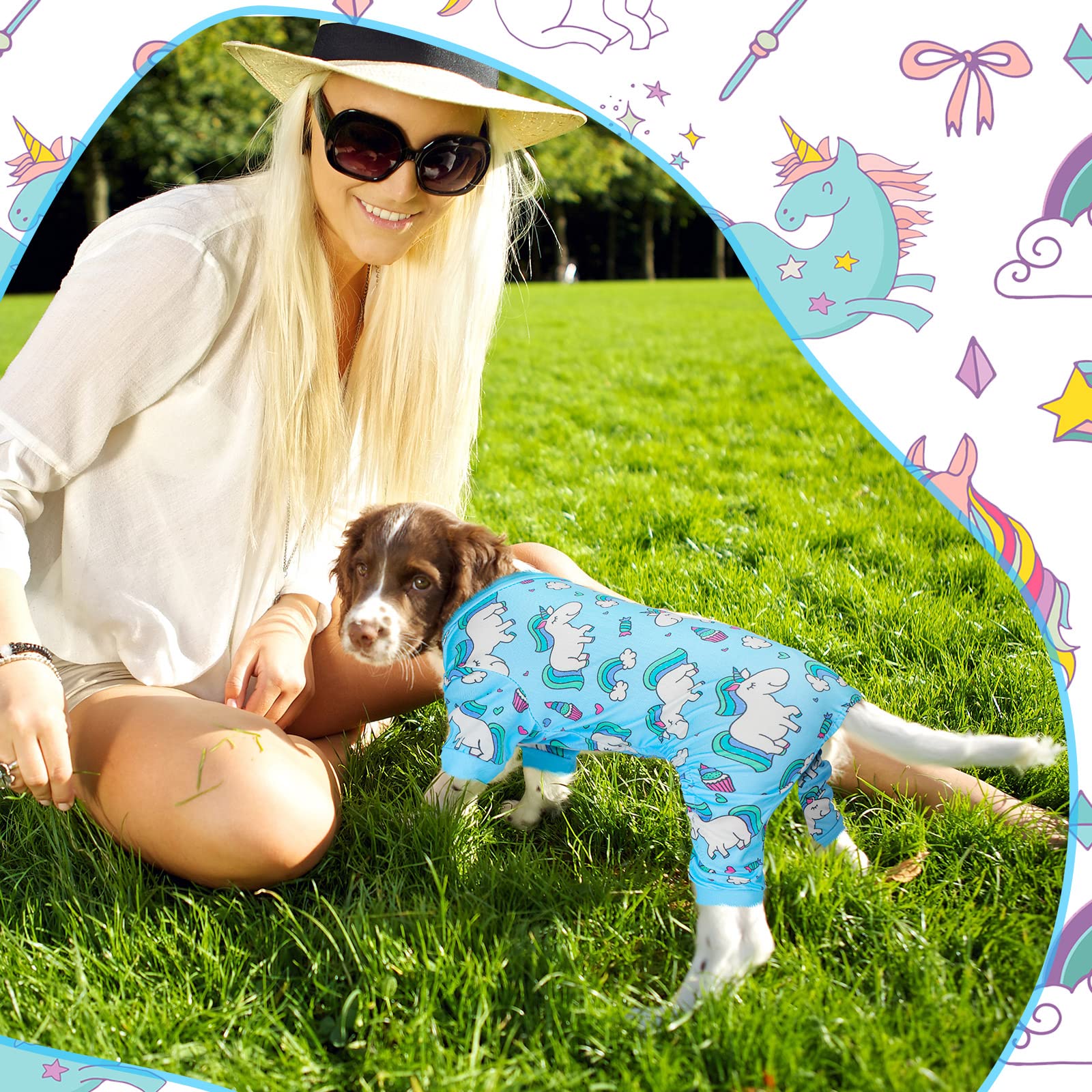 Frienda dog-pajamas unicorn-pattern—whimsical unicorn print for cheerful outfits and photos.