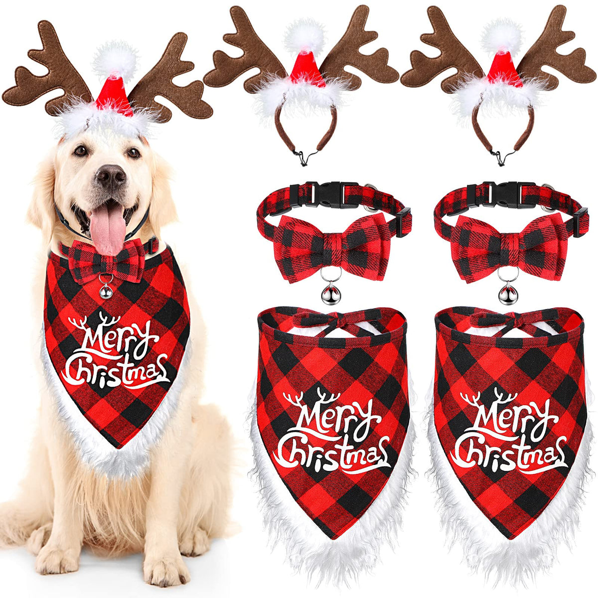 Frienda elk-reindeer antler headband with Santa hat for festive holiday photos