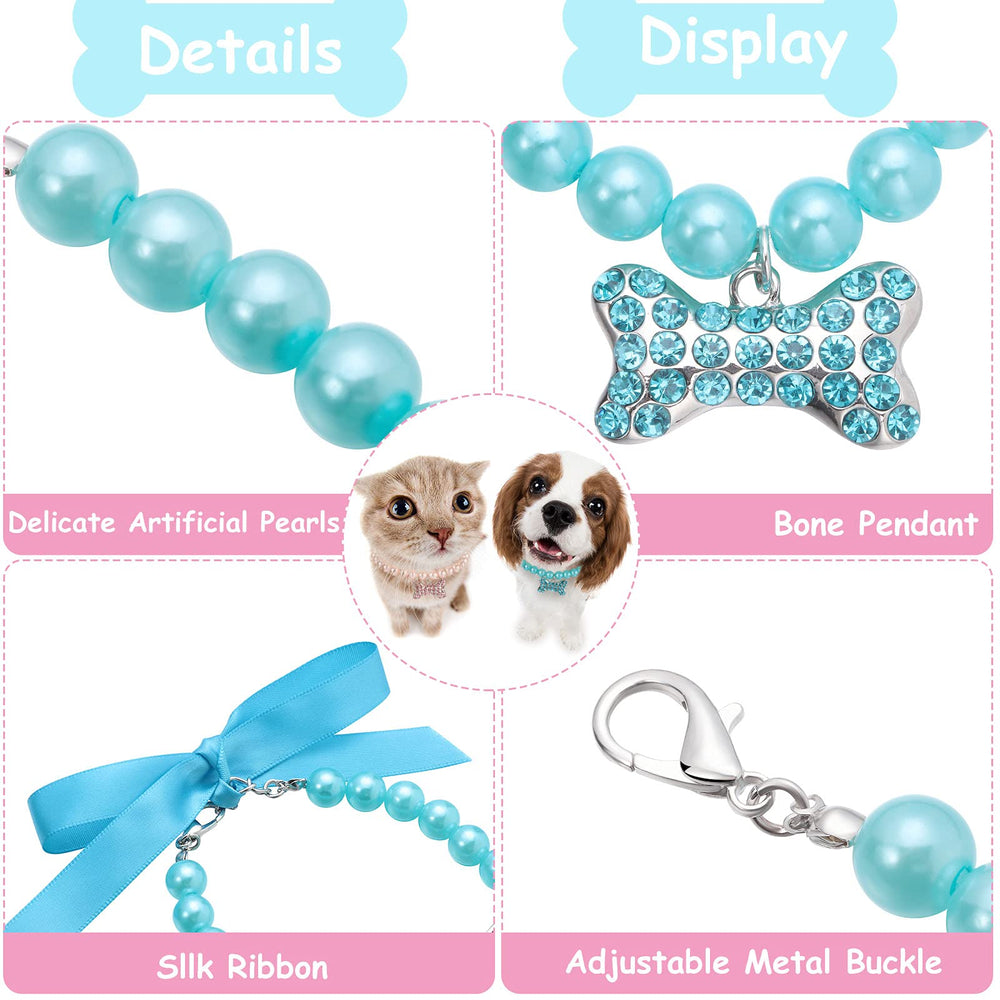 Frienda five-pcs pet pearl necklace pink adds adorable sparkle for photos.