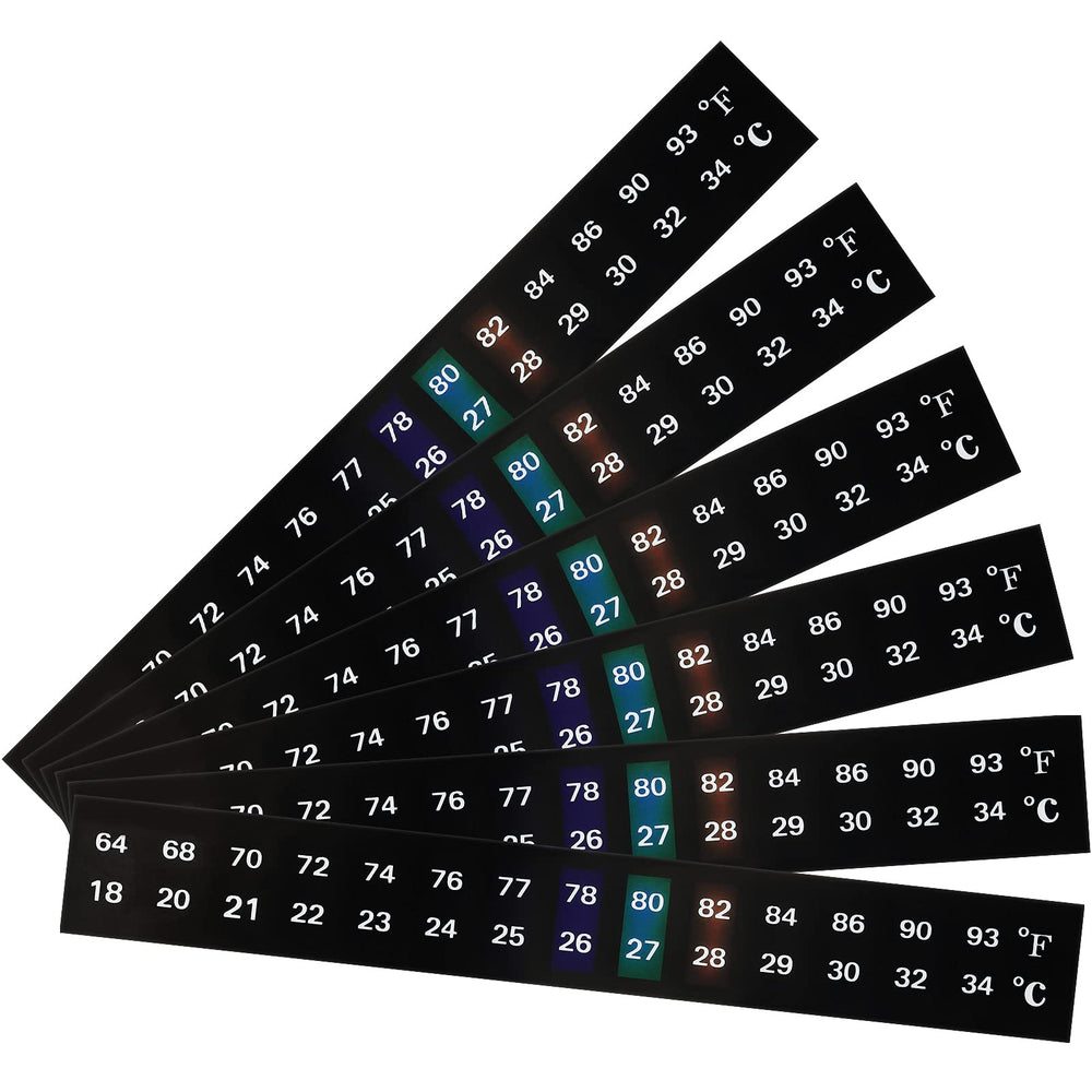 Frienda thermometer strip six-pack mounted on a tank for quick temperature at a glance.