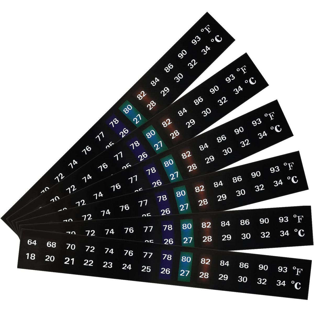 Frienda thermometer strip six-pack mounted on a tank for quick temperature at a glance.